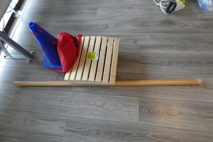 Balance-Board (Holz) + Markierungshütchen + Stab + Tasche